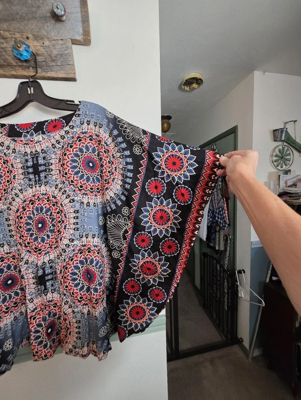 Boho Mandala Print 1X To 2X Kimono Sleeve Blouse Top Bohemian - Picture 11 of 15